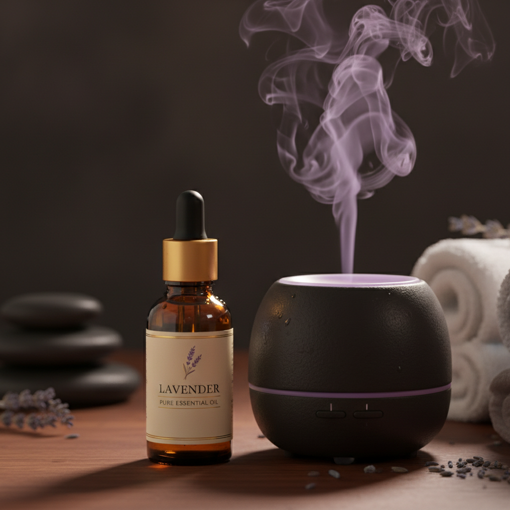 Flacon lavande avec diffuseur ambiance spa luxe