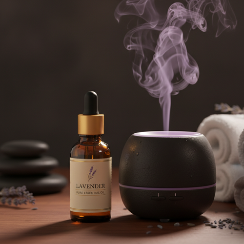 Flacon lavande avec diffuseur ambiance spa luxe